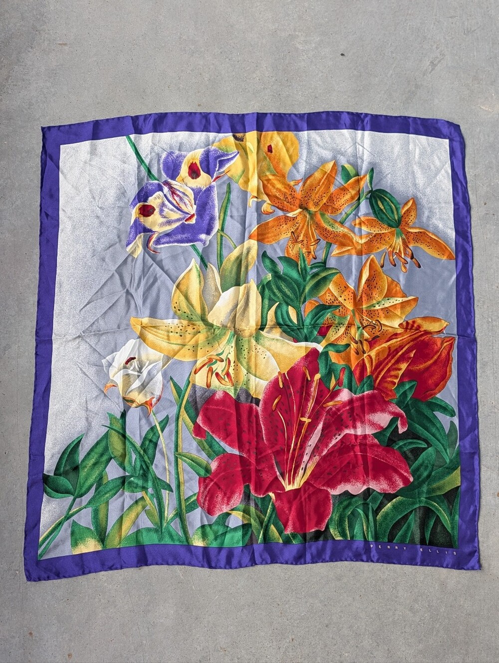 large vintage PERRY ELLIS silk scarf